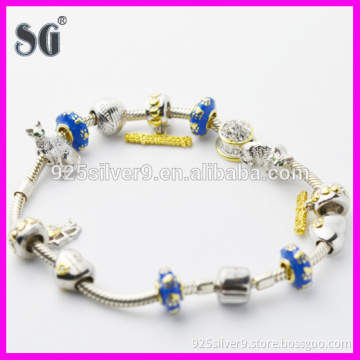 JuzhiJewelry Manufacturer Wholesale Animal Cat Enamel & Rhodium 925 Sterling Silver Manufacturer Charm Bracelets